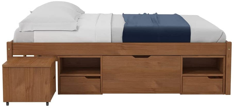 Cama Queen Multifuncional Madeira Maciça 6 Gavetas Charme Inter Link Amendoa - Gaamerr maniia 