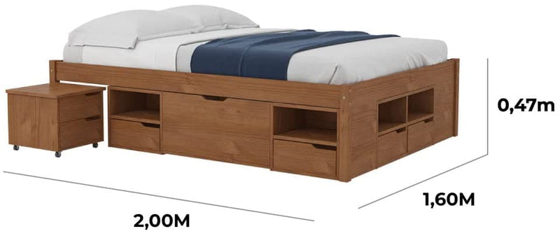 Cama Queen Multifuncional Madeira Maciça 6 Gavetas Charme Inter Link Amendoa - Gaamerr maniia 