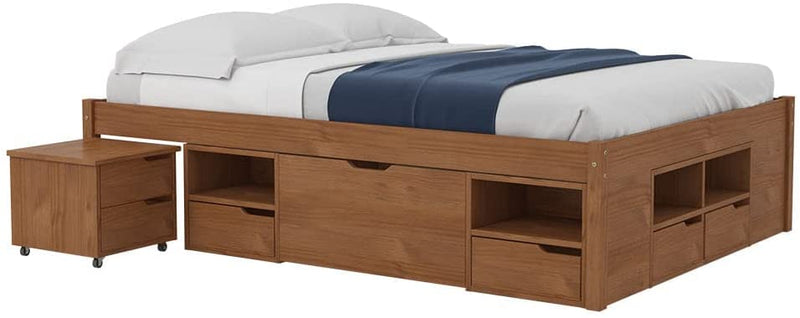 Cama Queen Multifuncional Madeira Maciça 6 Gavetas Charme Inter Link Amendoa - Gaamerr maniia 