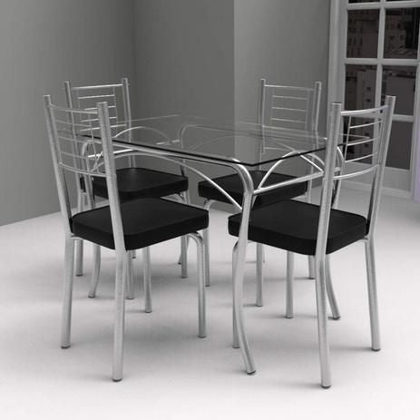 Conjunto de Mesa Tampo Vidro Lion com 4 Cadeiras Juliana Yescasa Cromado/Preto - Gaamerr maniia 