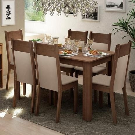 Conjunto Sala de Jantar Madesa Jaíne Mesa Tampo de Madeira com 6 Cadeiras - Gaamerr maniia 