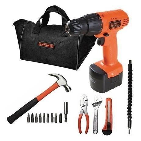Furadeira Parafusadeira 12V CD121KA-BR com 15 Acessórios e Bolsa - Black+Decker - ofertasbacanassss