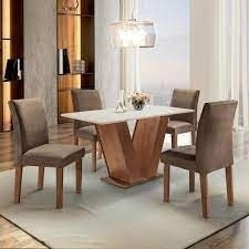 Mesa Sala de Jantar com 4 Cadeiras Tampo MDF Espanha Yescasa Chocolate/Suede Marrom - ofertasbacanassss